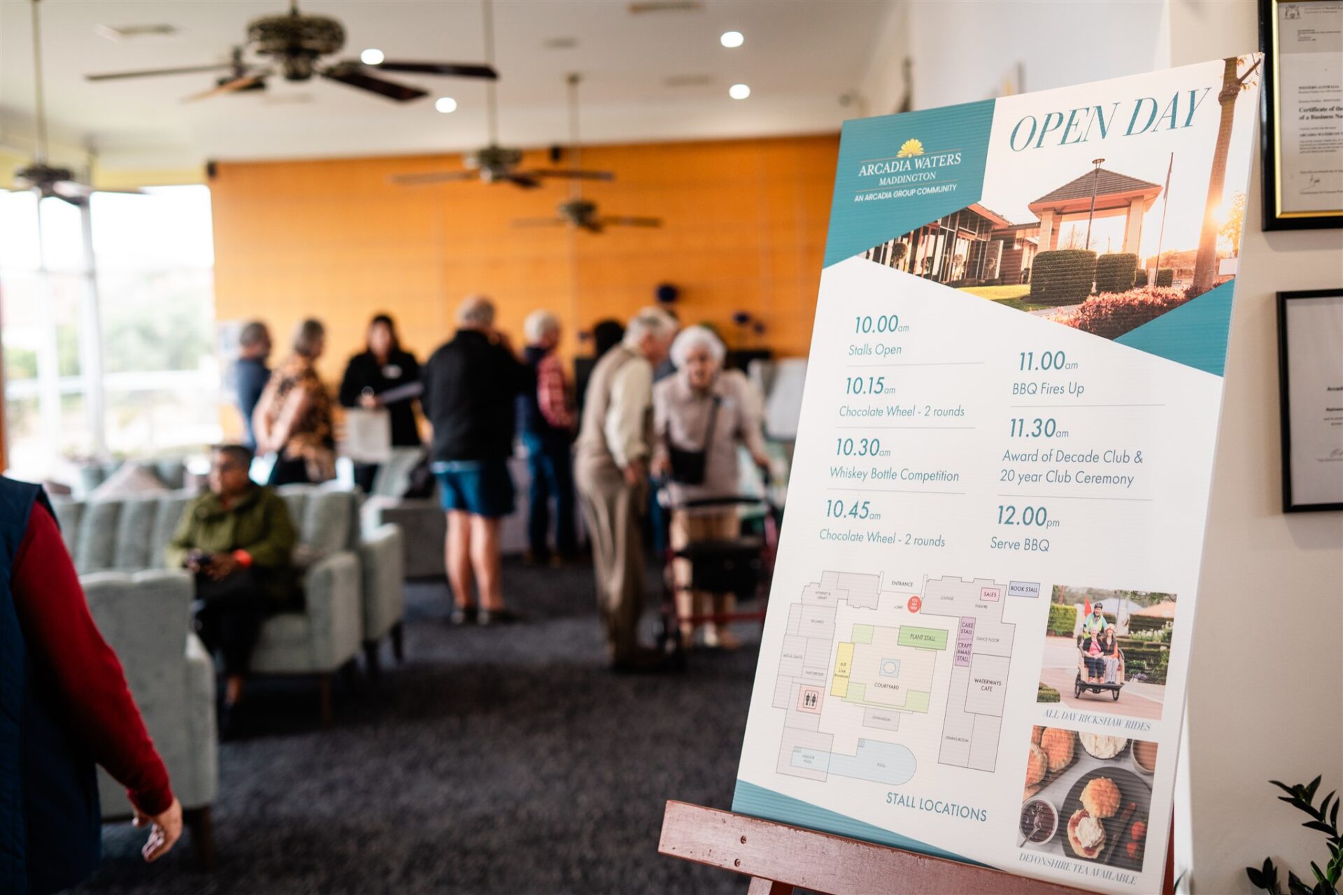 poster with crowd in background